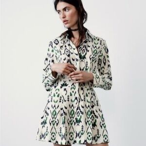 Zara Black and Green Patterned Mini Dress